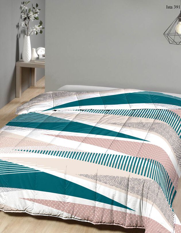 Couette microfibre imprimé géométrique 350 g/m² (rose / bleu)