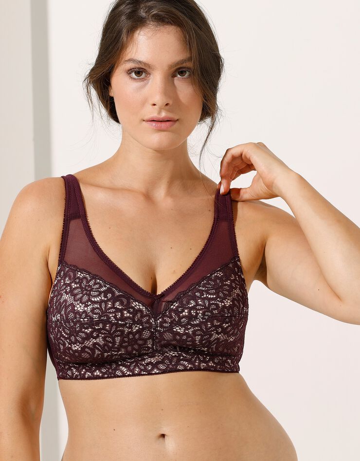 Soutien-gorge dentelle florale sans armatures - minimiseur (aubergine) Soutien-gorge dentelle florale sans armatures - minimiseur (aubergine)