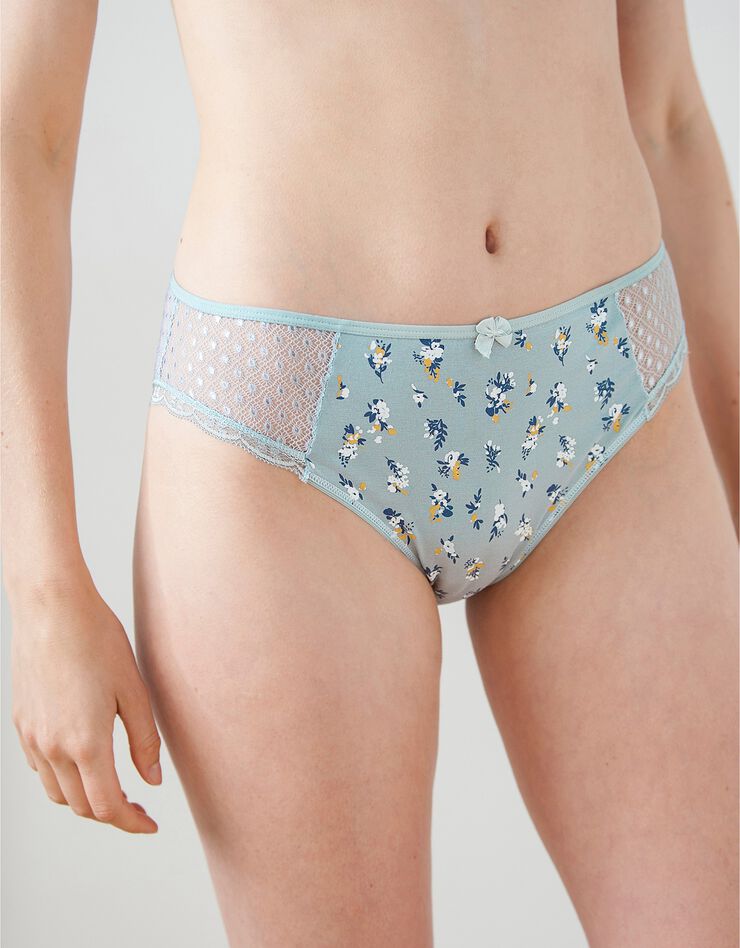 Culotte midi dentelle coton imprimé Tropea - lot de 4 (amande + bleu) Culotte midi dentelle coton imprimé Tropea - lot de 4 (amande + bleu)