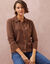 Gilet col polo uni, maille moelleuse (chocolat)
