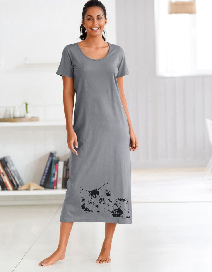 Chemise de nuit longue imprimé chat - lot de 2 (pêche / gris)