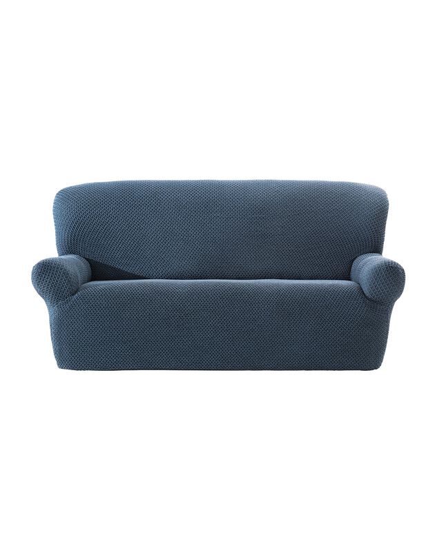 Housse texturée bi-extensible spéciale canapé fauteuil à accoudoirs (bleu)