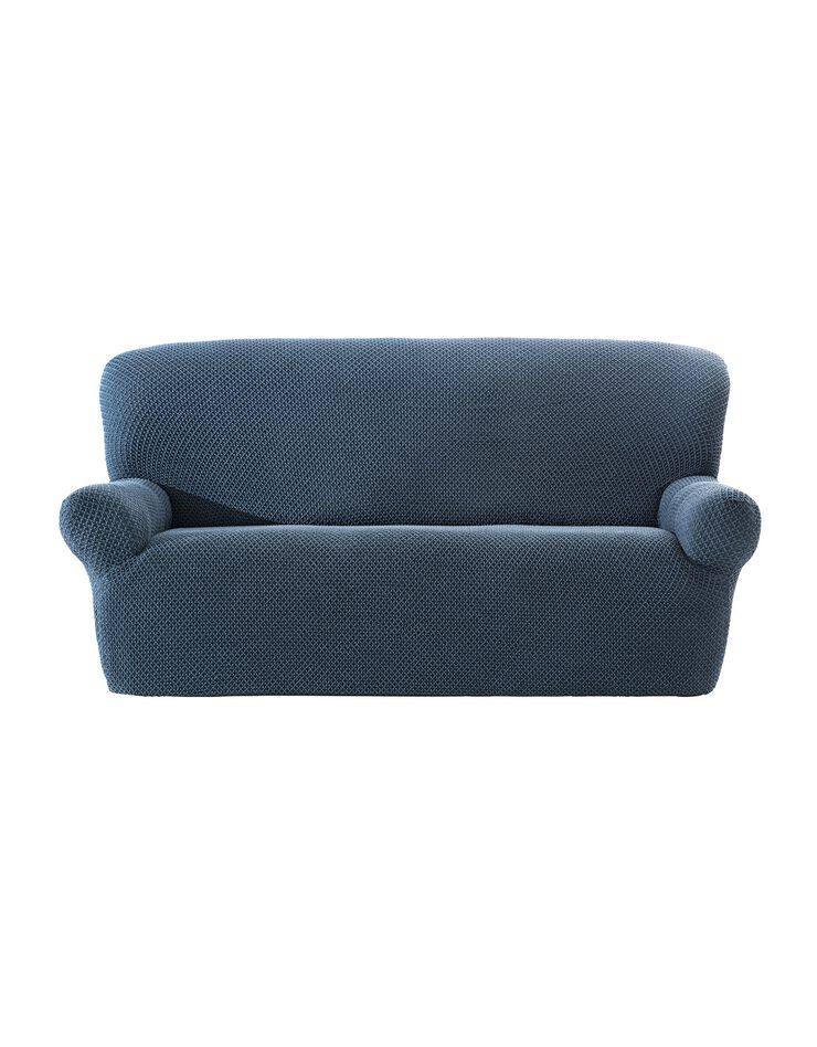 Housse texturée bi-extensible spéciale canapé fauteuil à accoudoirs (bleu)