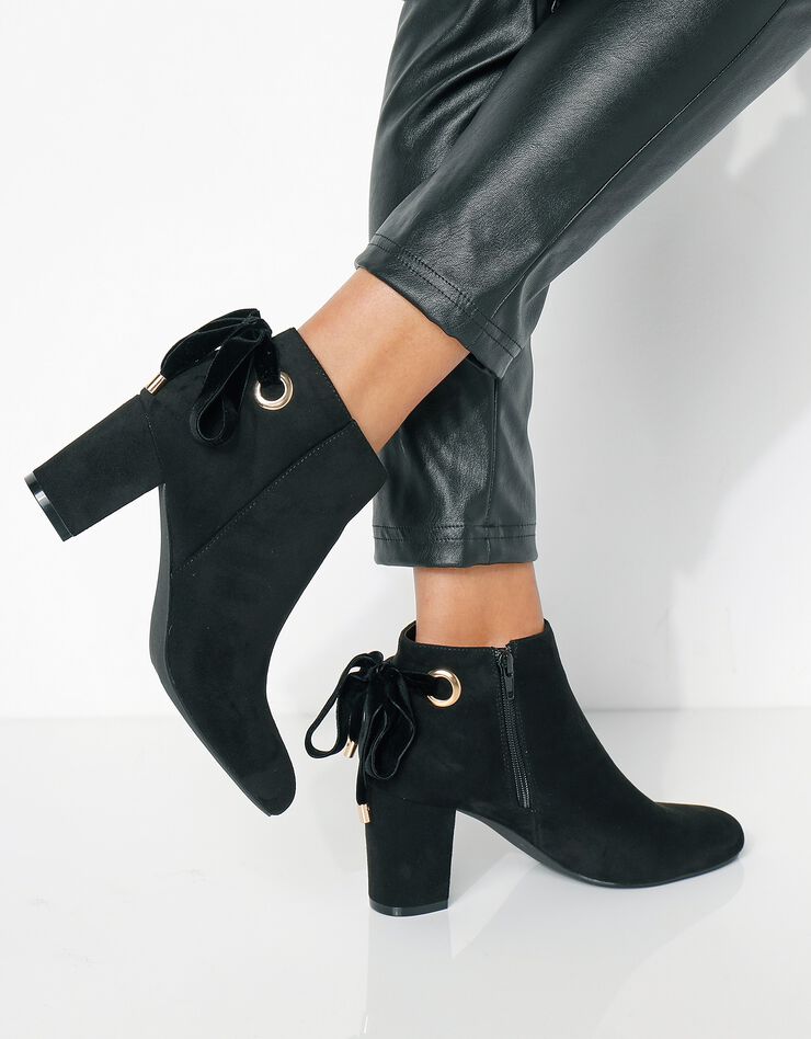 Boots à talon et noeud velours (noir)