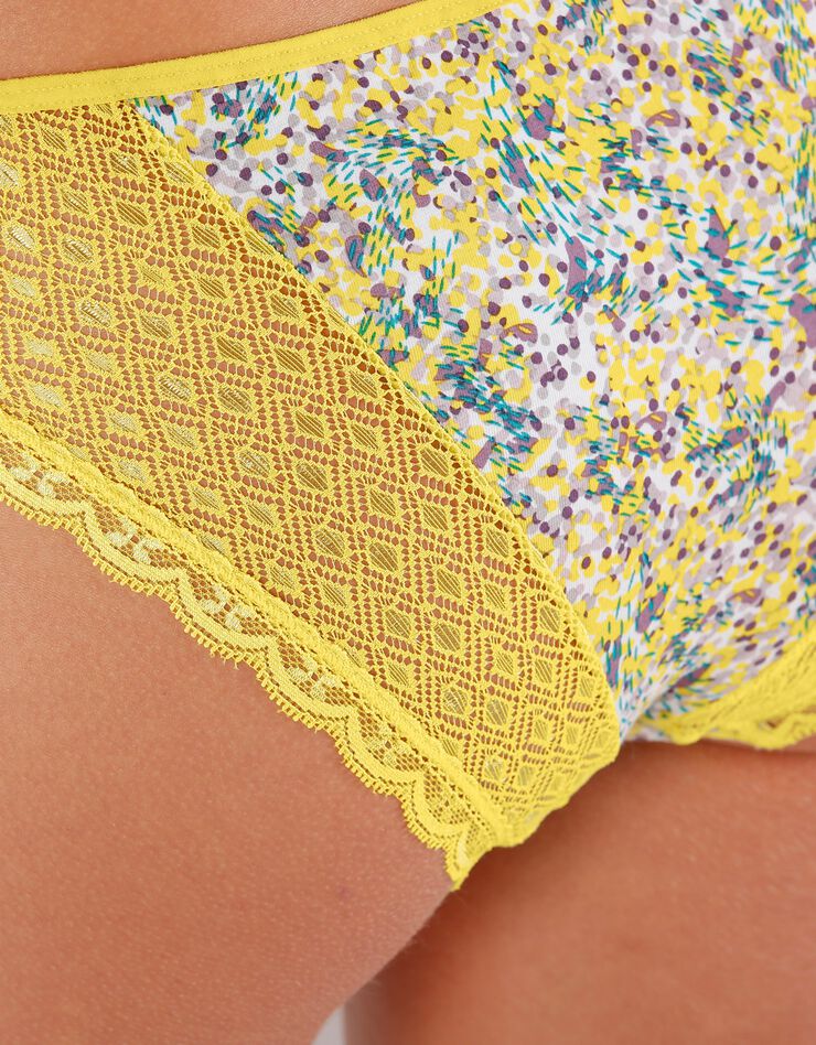 Culotte midi coton dentelle imprimée multicolore Coria - lot de 2 (jaune) Culotte midi coton dentelle imprimée multicolore Coria - lot de 2 (jaune)