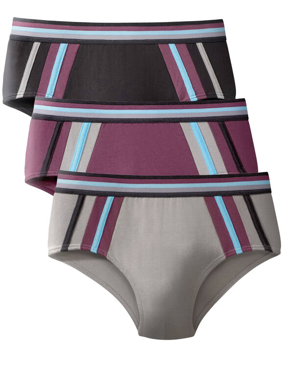 Slip fermé taille haute bandes contrastées - lot de 6 (noir / bordeaux)
