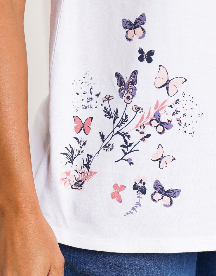 Tee-shirt manches courtes imprimé papillon (blanc) Tee-shirt manches courtes imprimé papillon (blanc)