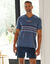 Pyjama short col V coton adouci (bleu gris&eacute; / marine)