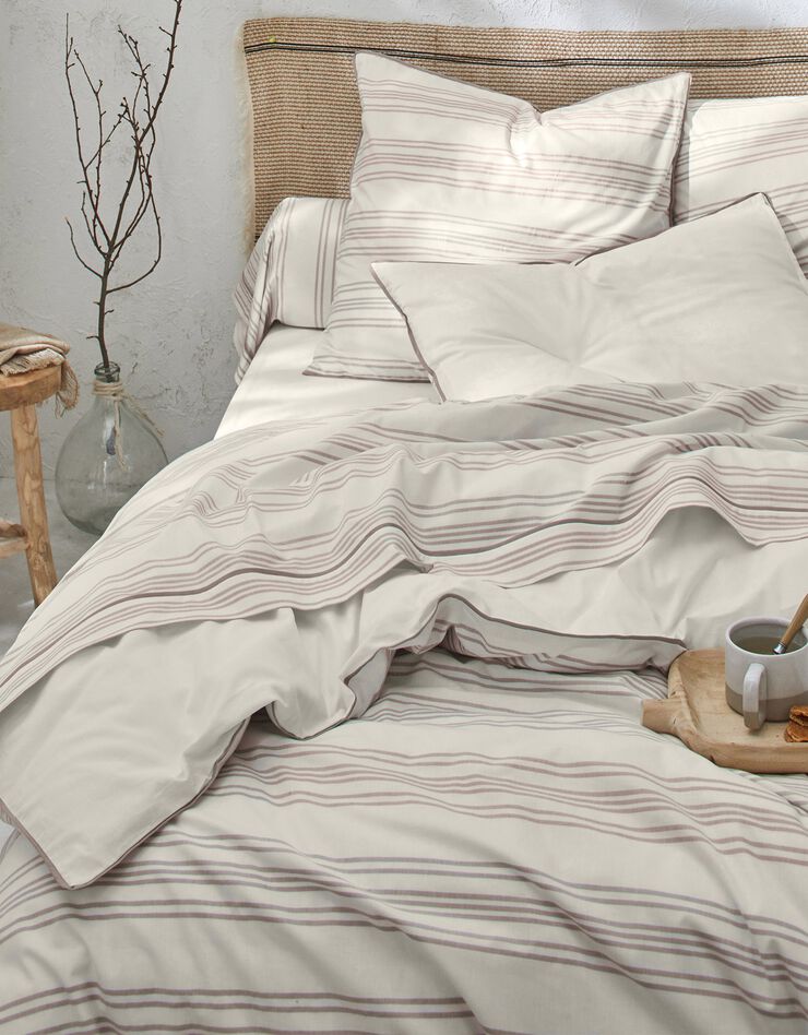 Linge de lit Eugénie rayures tissés teints - coton (taupe)