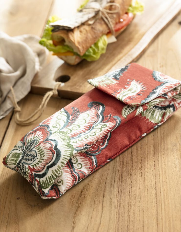 Pochette alimentaire en tissu pour sandwich baguette - collection upcycling (terracotta) Pochette alimentaire en tissu pour sandwich baguette - collection upcycling (terracotta)