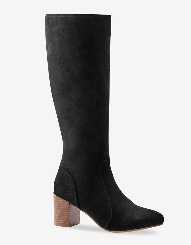Bottes à talon spécial larges mollets - croûte de cuir (noir)