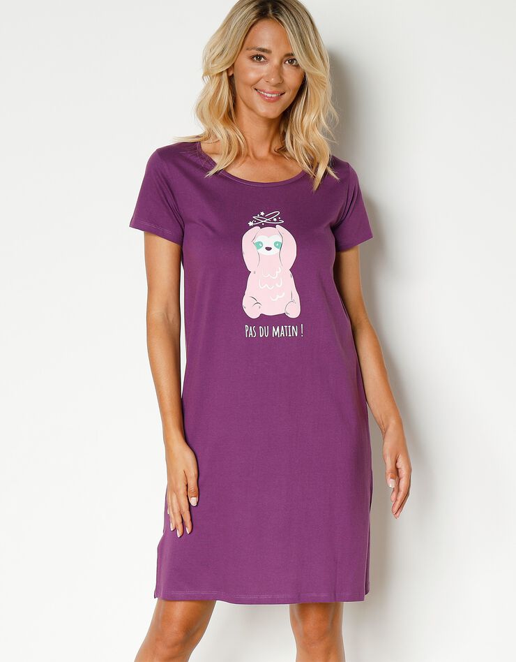 Chemise de nuit courte motif " Pas du matin !" manches courtes (violet) Chemise de nuit courte motif " Pas du matin !" manches courtes (violet)