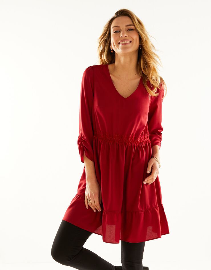 Tunique dentelle manches 7/8ème unie (rouge) Tunique dentelle manches 7/8ème unie (rouge)