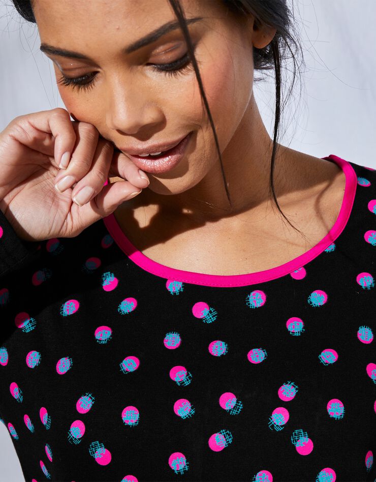 Tee-shirt manches longues coton Enjoy imprimé pois (noir / fuchsia)