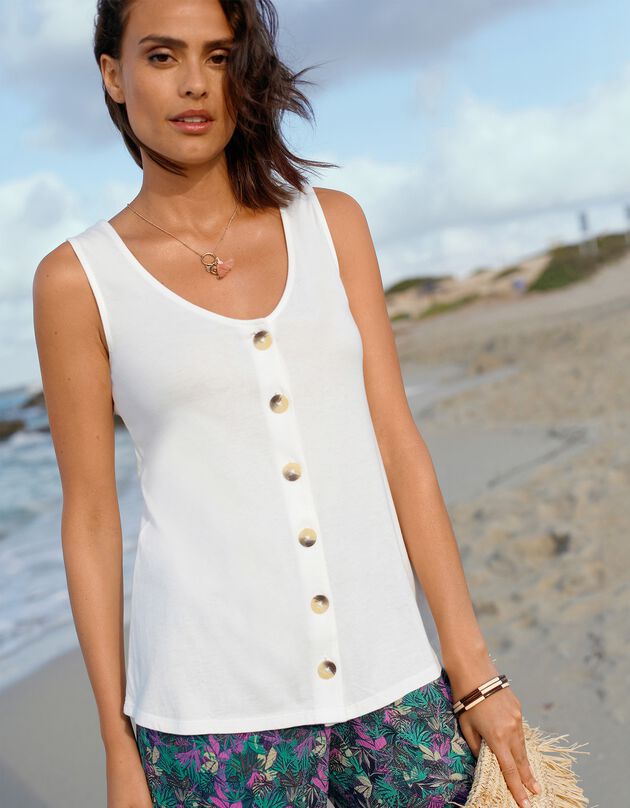 Débardeur boutonné uni (blanc cassé)