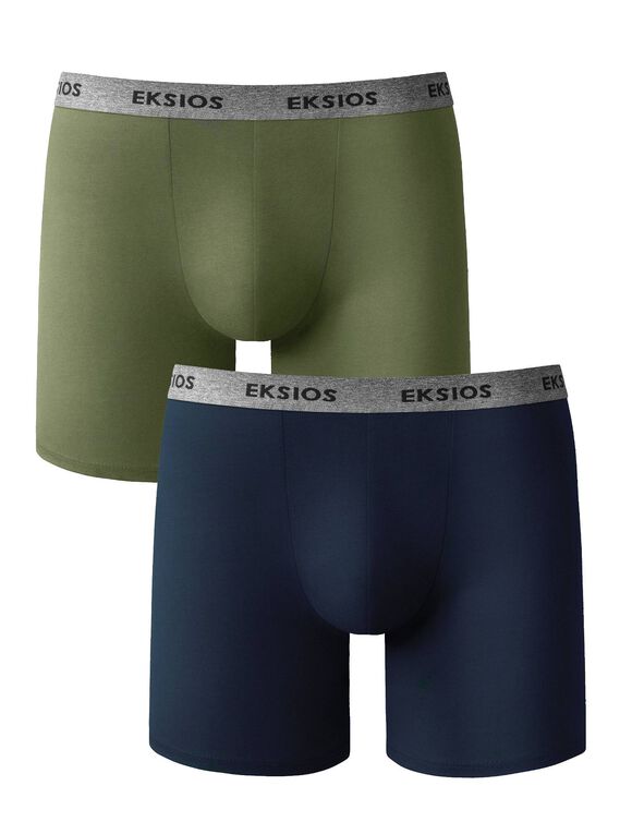 Boxer long coupe short - lot de 2 (marine + tilleul)