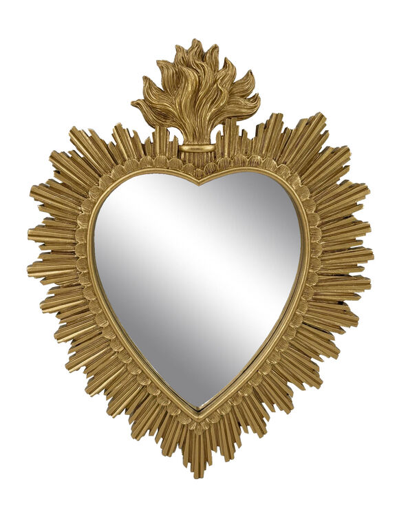 Miroir ex-voto forme c&oelig;ur, polyr&eacute;sine dor&eacute;e (dor&eacute;)