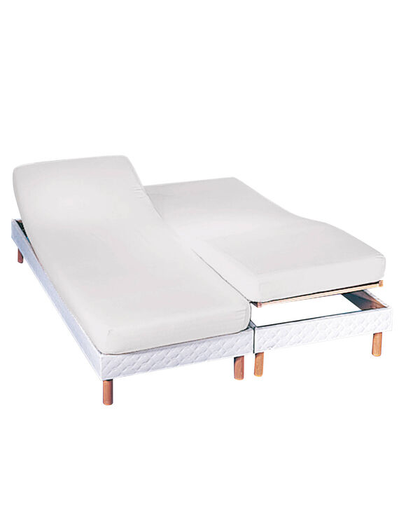 Drap-housse uni sommier articul&eacute; polyester-coton bonnets 26 cm (blanc)