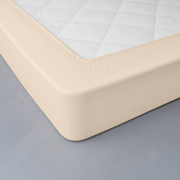 Drap-housse uni polyester - coton bonnet 32 cm (sable)