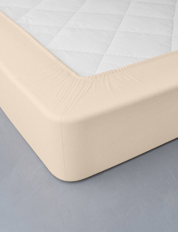 Drap-housse uni polyester - coton bonnet 32 cm (sable)