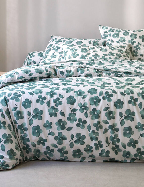 Linge de lit Petunia en coton imprim&eacute; (vert amande)