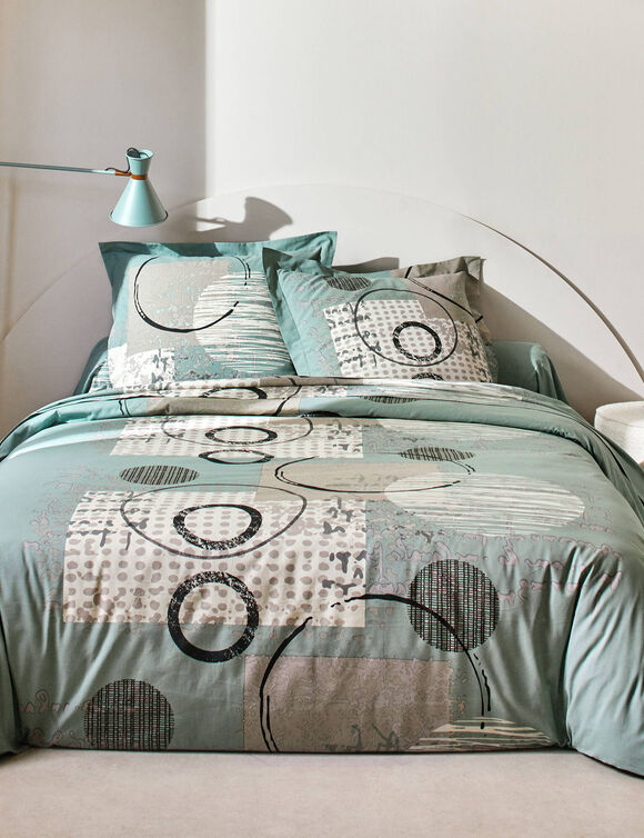 Linge de lit Diane imprim&eacute; graphique - coton 57 fils/cm&sup2; (eucalyptus)