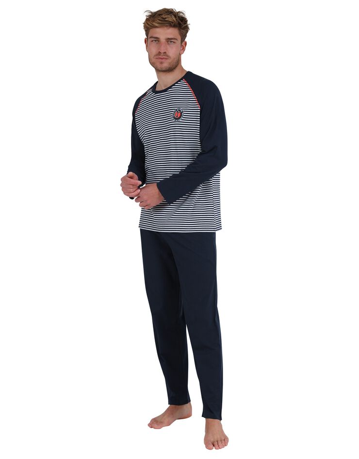Pyjama rayé col rond - coton (marine / gris) Pyjama rayé col rond - coton (marine / gris)