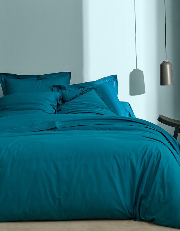 Linge de lit uni percale (bleu paon)