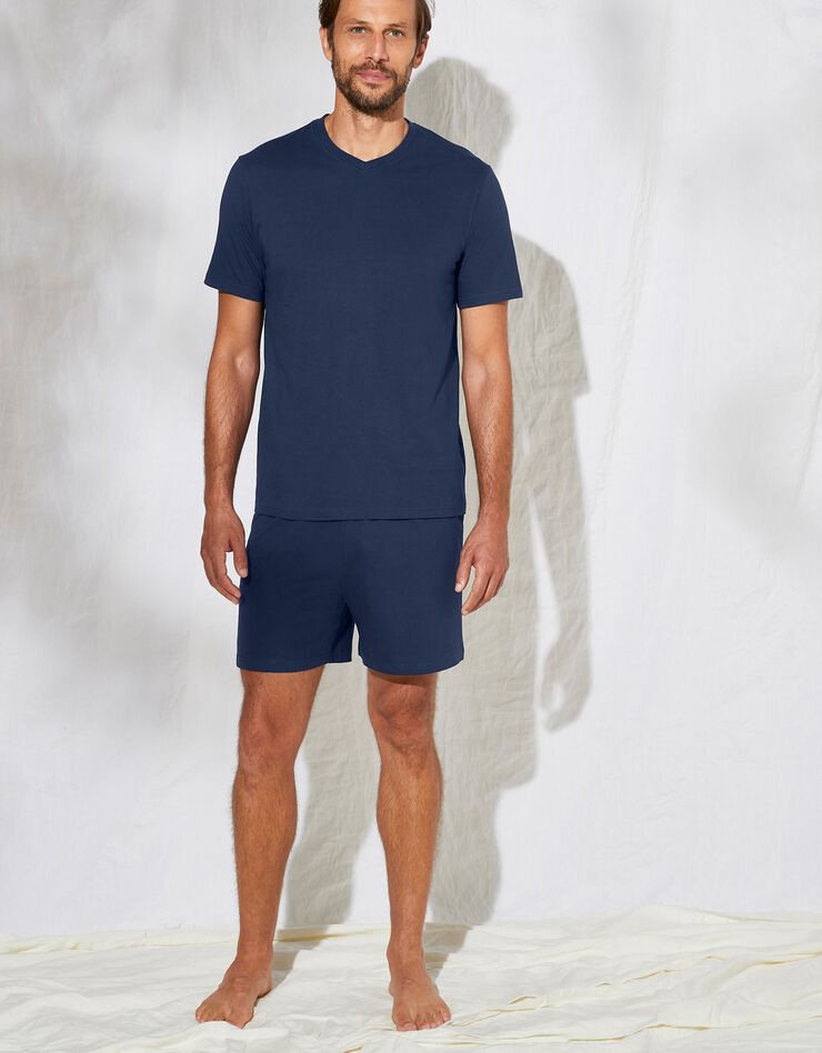 Pyjashort uni col V coton - lot de 2 (gris + marine) Pyjashort uni col V coton - lot de 2 (gris + marine)