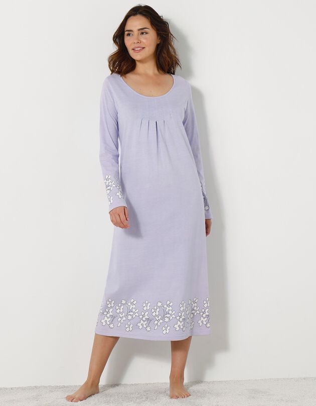 Chemise de nuit imprimée fleurie manches longues (parme)