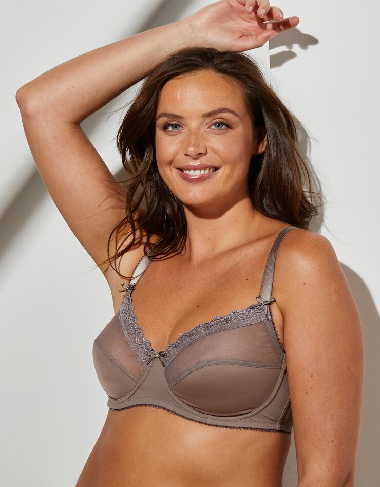 Soutien-gorge minimiseur dentelle et microfibre - avec armatures (vison) Soutien-gorge minimiseur dentelle et microfibre - avec armatures (vison)