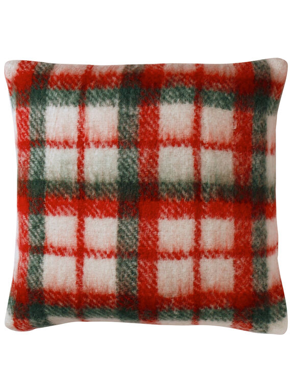 Coussin écossais tissé-teint (écru / rouge / vert)