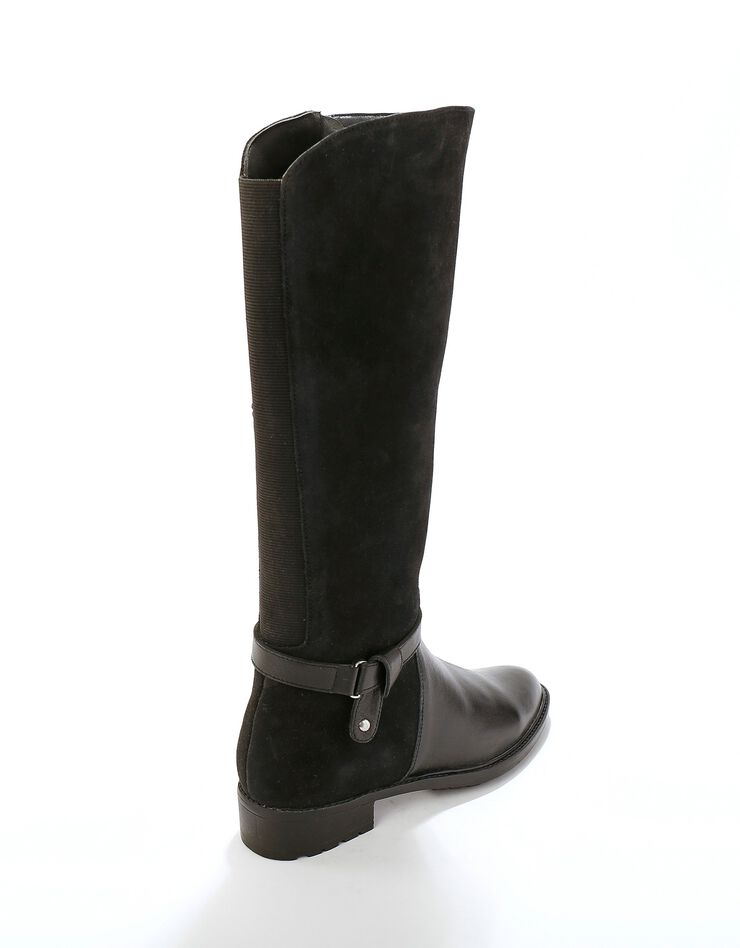 Bottes en cuir bimatière à mollets élastiqués (noir)