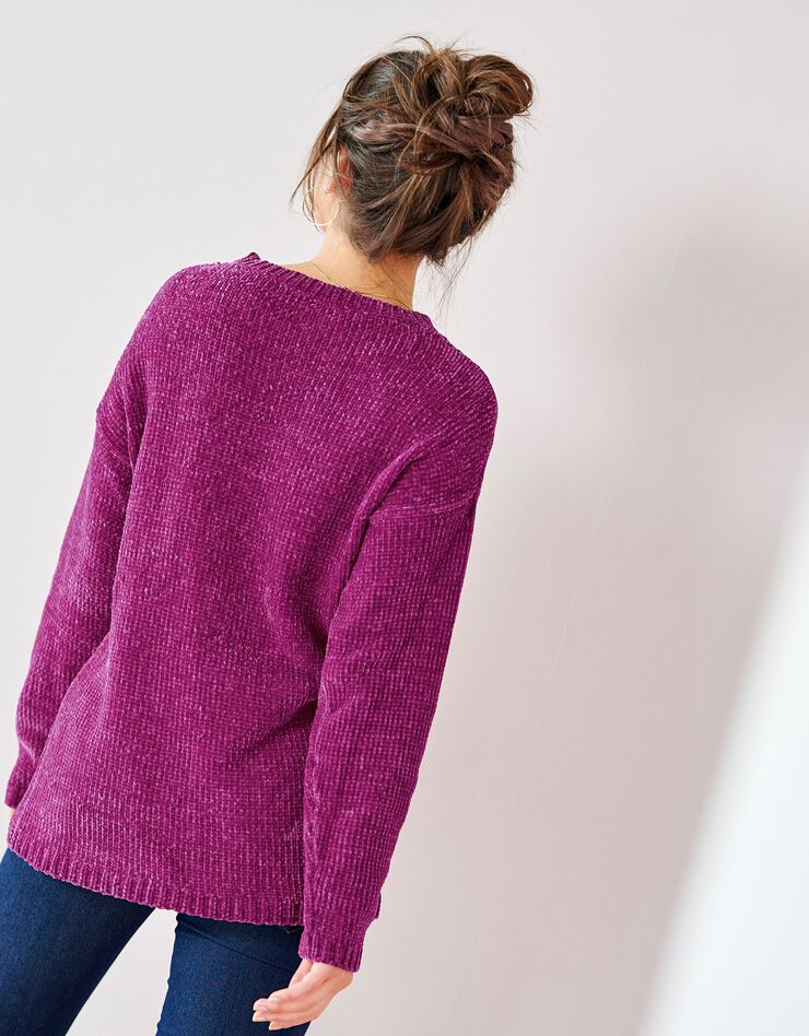 Pull épaule boutonnée, maille chenille (violine) Pull épaule boutonnée, maille chenille (violine)