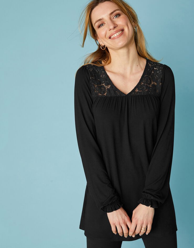 Tunique col V dentelle jersey (noir) Tunique col V dentelle jersey (noir)