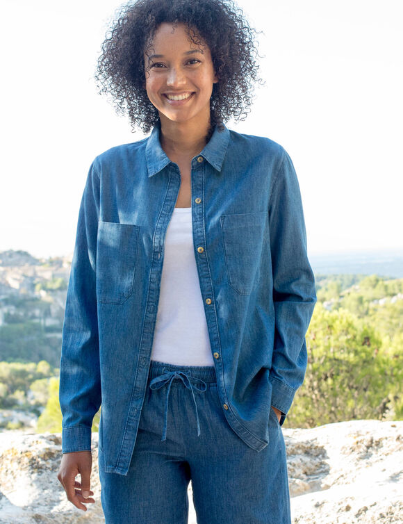 Chemisier boutonn&eacute;, en denim l&eacute;ger (stone)