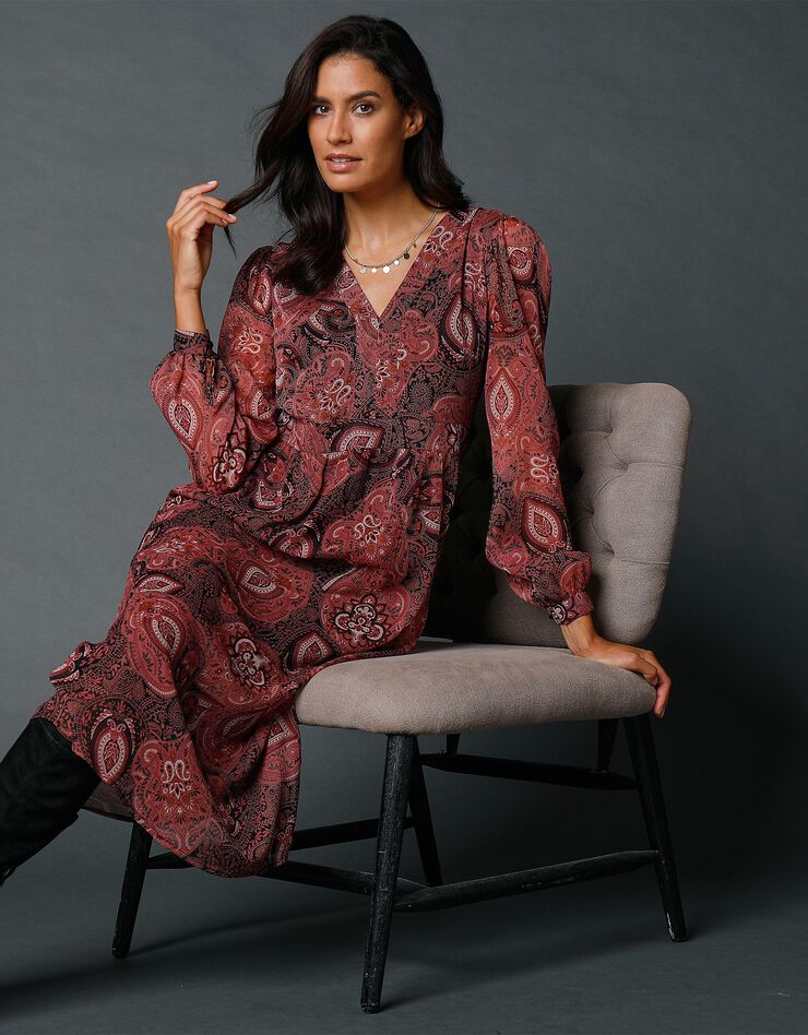 Robe longue en voile imprimé (noir / rose) Robe longue en voile imprimé (noir / rose)