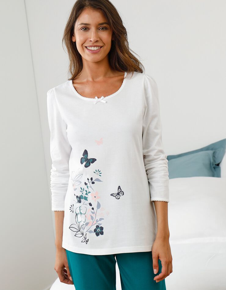 Tee-shirt imprimé placé bucolique - manches longues (blanc) Tee-shirt imprimé placé bucolique - manches longues (blanc)
