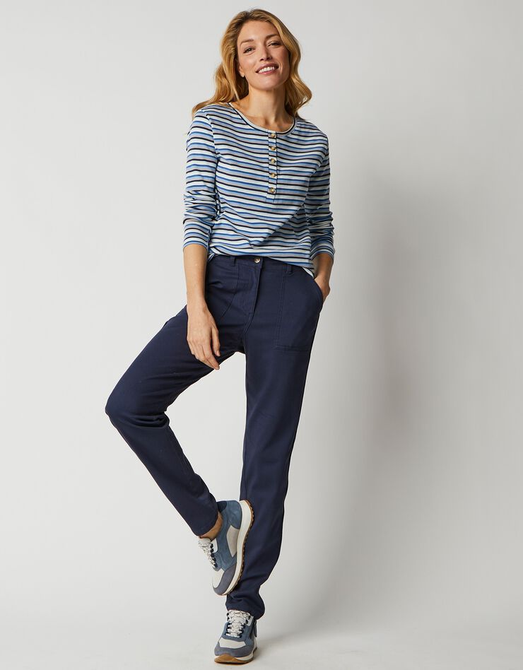Tee-shirt col tunisien rayé (bleu / marine) Tee-shirt col tunisien rayé (bleu / marine)