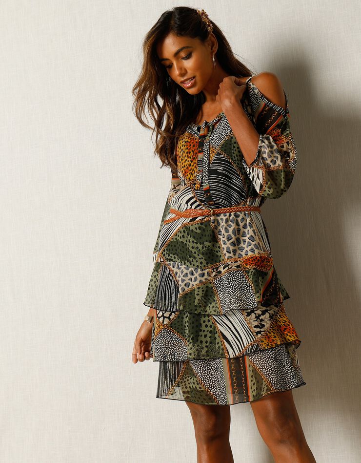 Robe en voile imprimée (noir / vert)