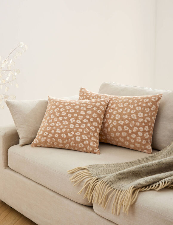 Housse de coussin jacquard l&eacute;opard - lot de 2 (naturel)