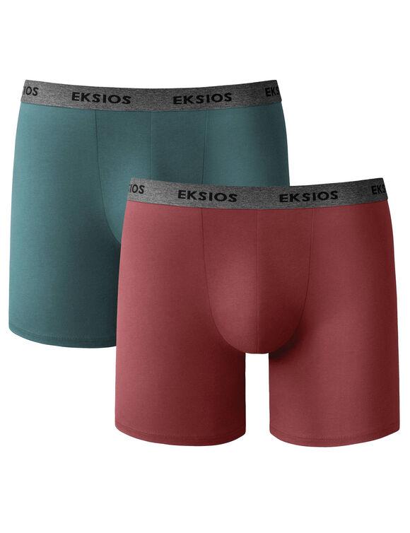 Boxer long coupe short - lot de 2 (bleu canard + bordeaux)