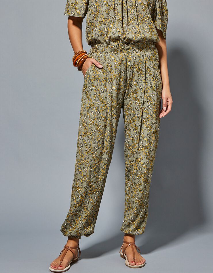 Pantalon droit crépon imprimé (kaki) Pantalon droit crépon imprimé (kaki)