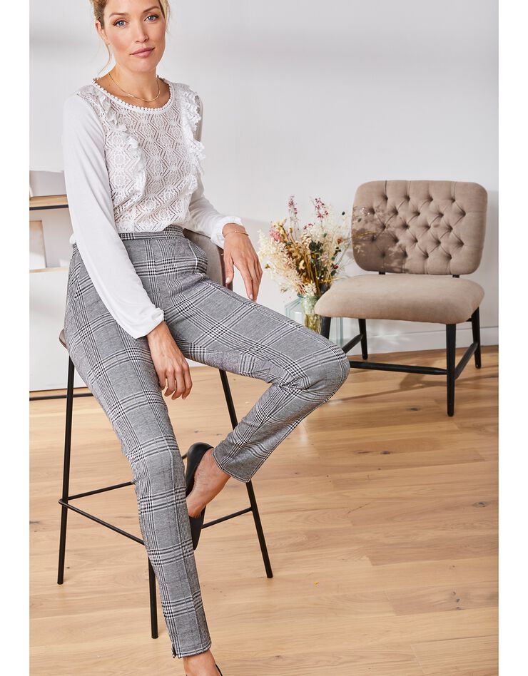 Pantalon en maille imprimé carreaux (noir / gris) Pantalon en maille imprimé carreaux (noir / gris)