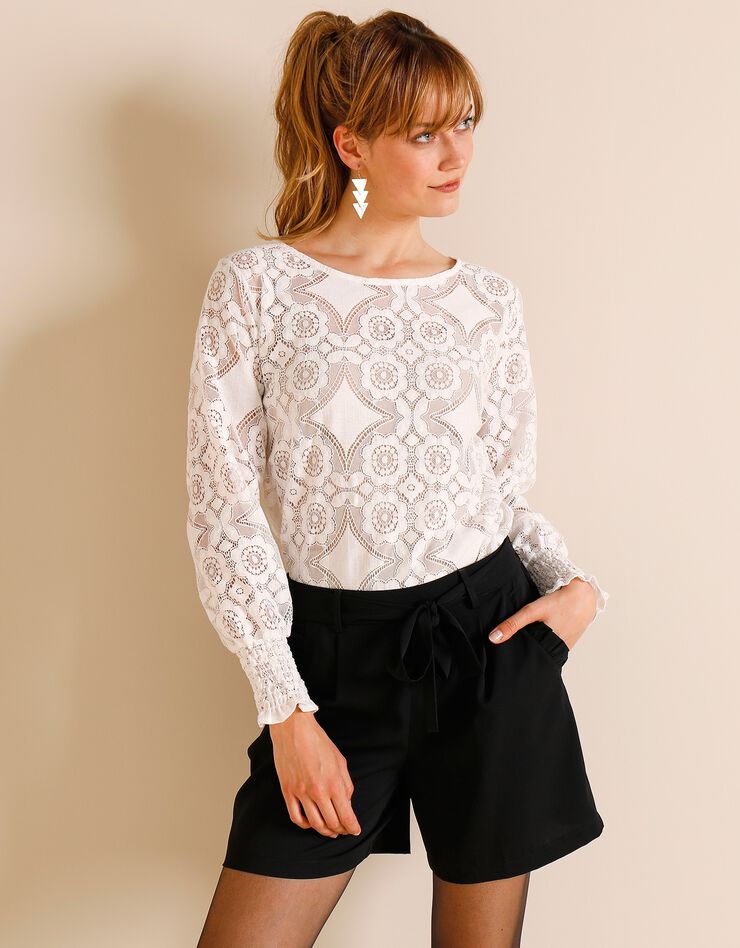 Tee-shirt dentelle manches longues blousantes (écru) Tee-shirt dentelle manches longues blousantes (écru)