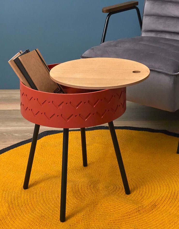 Table d’appoint-coffre déco - pieds métal (rouge)