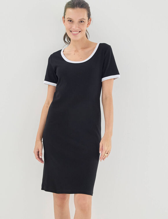 Robe courte bicolore, manches courtes (noir / blanc)