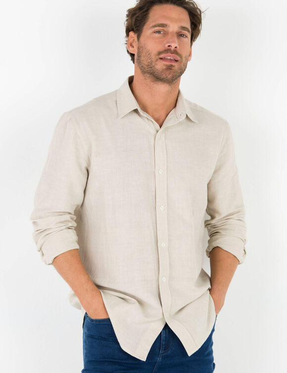 Chemise coton lin manches longues boutonnée (grège)