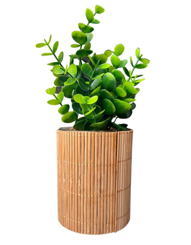 Plante artificielle et pot bambou (naturel)