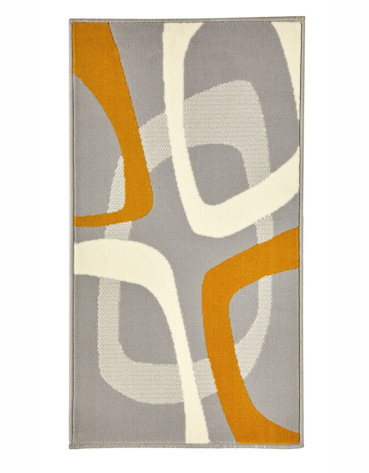 Tapis rectangulaire motif rétro (gris perle / curry)